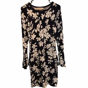 Michael Kors Navy and White Floral Sweater Dress